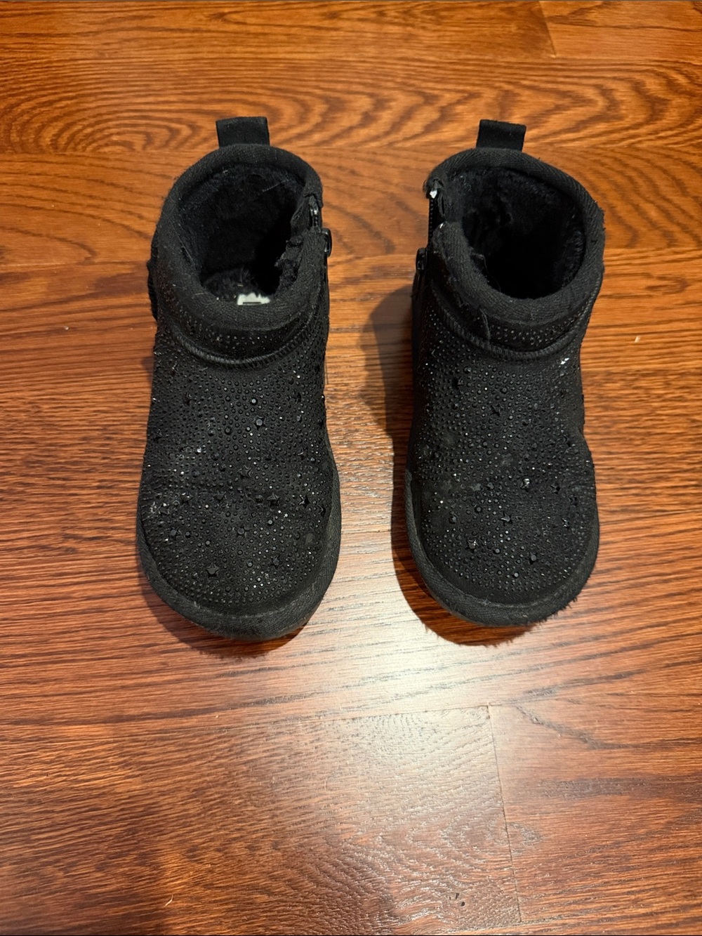 Girl Black Glitter Waterproof Ankle Boots